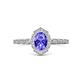 1 - Flora Desire Oval Cut Tanzanite and Round Lab Grown Diamond Vintage Scallop Halo Engagement Ring 