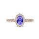1 - Flora Desire Oval Cut Tanzanite and Round Lab Grown Diamond Vintage Scallop Halo Engagement Ring 