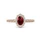 1 - Flora Desire Oval Cut Red Garnet and Round Lab Grown Diamond Vintage Scallop Halo Engagement Ring 
