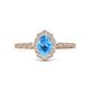 4 - Flora Desire Oval Cut Blue Topaz and Round Lab Grown Diamond Vintage Scallop Halo Engagement Ring 