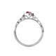 5 - Flora Desire Oval Cut Rhodolite Garnet and Round Lab Grown Diamond Vintage Scallop Halo Engagement Ring 