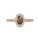 4 - Flora Desire Oval Cut Smoky Quartz and Round Lab Grown Diamond Vintage Scallop Halo Engagement Ring 