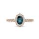 1 - Flora Desire Oval Cut London Blue Topaz and Round Lab Grown Diamond Vintage Scallop Halo Engagement Ring 
