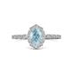 1 - Flora Desire Oval Cut Aquamarine and Round Lab Grown Diamond Vintage Scallop Halo Engagement Ring 