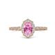 4 - Flora Desire Oval Cut Pink Sapphire and Round Diamond Vintage Scallop Halo Engagement Ring 