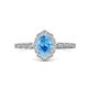 4 - Flora Desire Oval Cut Blue Topaz and Round Diamond Vintage Scallop Halo Engagement Ring 