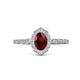 4 - Flora Desire Oval Cut Red Garnet and Round Diamond Vintage Scallop Halo Engagement Ring 