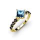 2 - Alicia Princess Cut Blue Topaz and Black Diamond Engagement Ring 