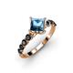 2 - Alicia Princess Cut Blue Topaz and Black Diamond Engagement Ring 
