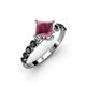 2 - Alicia Princess Cut Rhodolite Garnet and Black Diamond Engagement Ring 