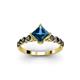 3 - Alicia Princess Cut Blue Topaz and Black Diamond Engagement Ring 