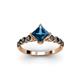3 - Alicia Princess Cut Blue Topaz and Black Diamond Engagement Ring 