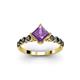 3 - Alicia Princess Cut Amethyst and Black Diamond Engagement Ring 