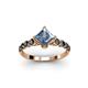 3 - Alicia Princess Cut Aquamarine and Black Diamond Engagement Ring 
