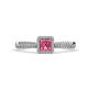 1 - Emily Classic 5.50 mm Princess Cut Pink Tourmaline and Round Diamond Micro Pave Tapered Shank Halo Engagement Ring 