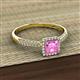 2 - Emily Classic 5.50 mm Princess Cut Lab Created Pink Sapphire and Round Diamond Micro Pave Tapered Shank Halo Engagement Ring 