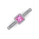 3 - Emily Classic 5.50 mm Princess Cut Lab Created Pink Sapphire and Round Diamond Micro Pave Tapered Shank Halo Engagement Ring 