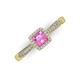 3 - Emily Classic 5.50 mm Princess Cut Lab Created Pink Sapphire and Round Diamond Micro Pave Tapered Shank Halo Engagement Ring 