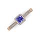 3 - Emily Classic 5.50 mm Princess Cut Tanzanite and Round Diamond Micro Pave Tapered Shank Halo Engagement Ring 