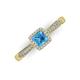 3 - Emily Classic 5.50 mm Princess Cut Blue Topaz and Round Diamond Micro Pave Tapered Shank Halo Engagement Ring 