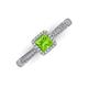 3 - Emily Classic 5.50 mm Princess Cut Peridot and Round Diamond Micro Pave Tapered Shank Halo Engagement Ring 