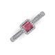 3 - Emily Classic 5.50 mm Princess Cut Rhodolite Garnet and Round Diamond Micro Pave Tapered Shank Halo Engagement Ring 