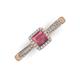 3 - Emily Classic 5.50 mm Princess Cut Rhodolite Garnet and Round Diamond Micro Pave Tapered Shank Halo Engagement Ring 