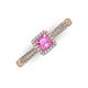 3 - Emily Classic 5.50 mm Princess Cut Pink Sapphire and Round Diamond Micro Pave Tapered Shank Halo Engagement Ring 