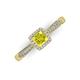3 - Emily Classic 5.50 mm Princess Cut Yellow Diamond and Round White Diamond Micro Pave Tapered Shank Halo Engagement Ring 