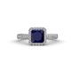 1 - Emily Classic 6.50 mm Princess Cut Chatham Created Blue Sapphire and Round Natural Diamond Micro Pave Tapered Shank Halo Engagement Ring 