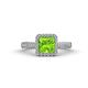 1 - Emily Classic 6.50 mm Princess Cut Peridot and Round Diamond Micro Pave Tapered Shank Halo Engagement Ring 