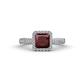 1 - Emily Classic 6.50 mm Princess Cut Red Garnet and Round Diamond Micro Pave Tapered Shank Halo Engagement Ring 