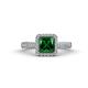 1 - Emily Classic 6.50 mm Princess Cut Chatham Created Emerald and Round Diamond Micro Pave Tapered Shank Halo Engagement Ring 