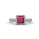 1 - Emily Classic 6.50 mm Princess Cut Chatham Created Ruby and Round Natural Diamond Micro Pave Tapered Shank Halo Engagement Ring 