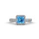 1 - Emily Classic 6.50 mm Princess Cut Blue Topaz and Round Diamond Micro Pave Tapered Shank Halo Engagement Ring 