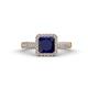 1 - Emily Classic 6.50 mm Princess Cut Chatham Created Blue Sapphire and Round Natural Diamond Micro Pave Tapered Shank Halo Engagement Ring 