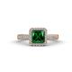 1 - Emily Classic 6.50 mm Princess Cut Chatham Created Emerald and Round Diamond Micro Pave Tapered Shank Halo Engagement Ring 