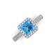 3 - Emily Classic 6.50 mm Princess Cut Blue Topaz and Round Diamond Micro Pave Tapered Shank Halo Engagement Ring 
