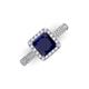 3 - Emily Classic 6.50 mm Princess Cut Chatham Created Blue Sapphire and Round Natural Diamond Micro Pave Tapered Shank Halo Engagement Ring 