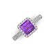 3 - Emily Classic 6.50 mm Princess Cut Amethyst and Round Diamond Micro Pave Tapered Shank Halo Engagement Ring 