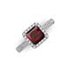 3 - Emily Classic 6.50 mm Princess Cut Red Garnet and Round Diamond Micro Pave Tapered Shank Halo Engagement Ring 