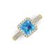 3 - Emily Classic 6.50 mm Princess Cut Blue Topaz and Round Diamond Micro Pave Tapered Shank Halo Engagement Ring 