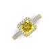 3 - Emily Classic 6.50 mm Princess Cut Chatham Created Yellow Sapphire and Round Natural Diamond Micro Pave Tapered Shank Halo Engagement Ring 