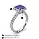 4 - Emily Classic 6.50 mm Princess Cut Chatham Created Blue Sapphire and Round Natural Diamond Micro Pave Tapered Shank Halo Engagement Ring 