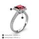 4 - Emily Classic 6.50 mm Princess Cut Chatham Created Ruby and Round Natural Diamond Micro Pave Tapered Shank Halo Engagement Ring 