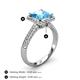 4 - Emily Classic 6.50 mm Princess Cut Blue Topaz and Round Diamond Micro Pave Tapered Shank Halo Engagement Ring 