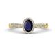 1 - Emily Classic Oval Cut Blue Sapphire and Round Diamond Micro Pave Tapered Shank Halo Engagement Ring 