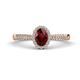 1 - Emily Classic Oval Cut Red Garnet and Round Diamond Micro Pave Tapered Shank Halo Engagement Ring 