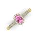 3 - Emily Classic Oval Cut Pink Sapphire and Round Diamond Micro Pave Tapered Shank Halo Engagement Ring 