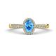 1 - Emily Classic Oval Cut Blue Topaz and Round Diamond Micro Pave Tapered Shank Halo Engagement Ring 